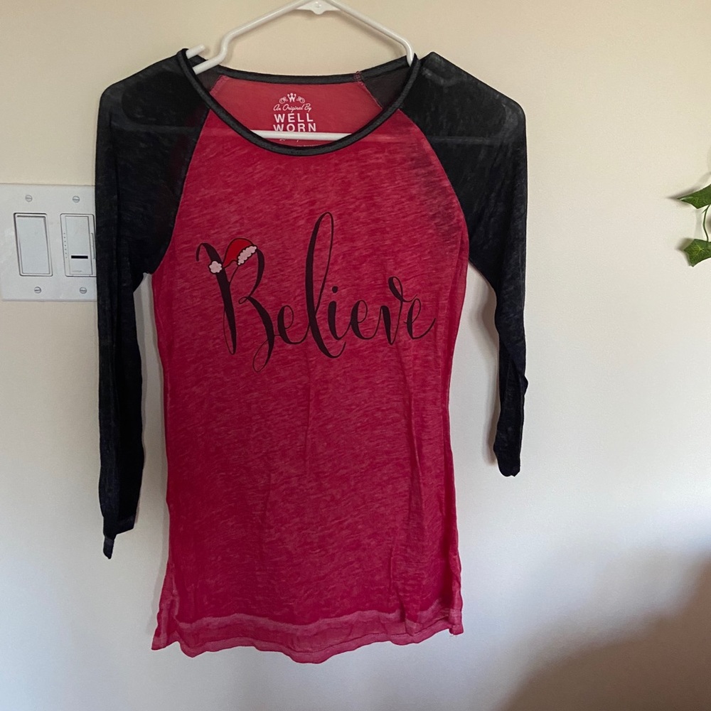 Christmas “believe” graphic long sleeve tee